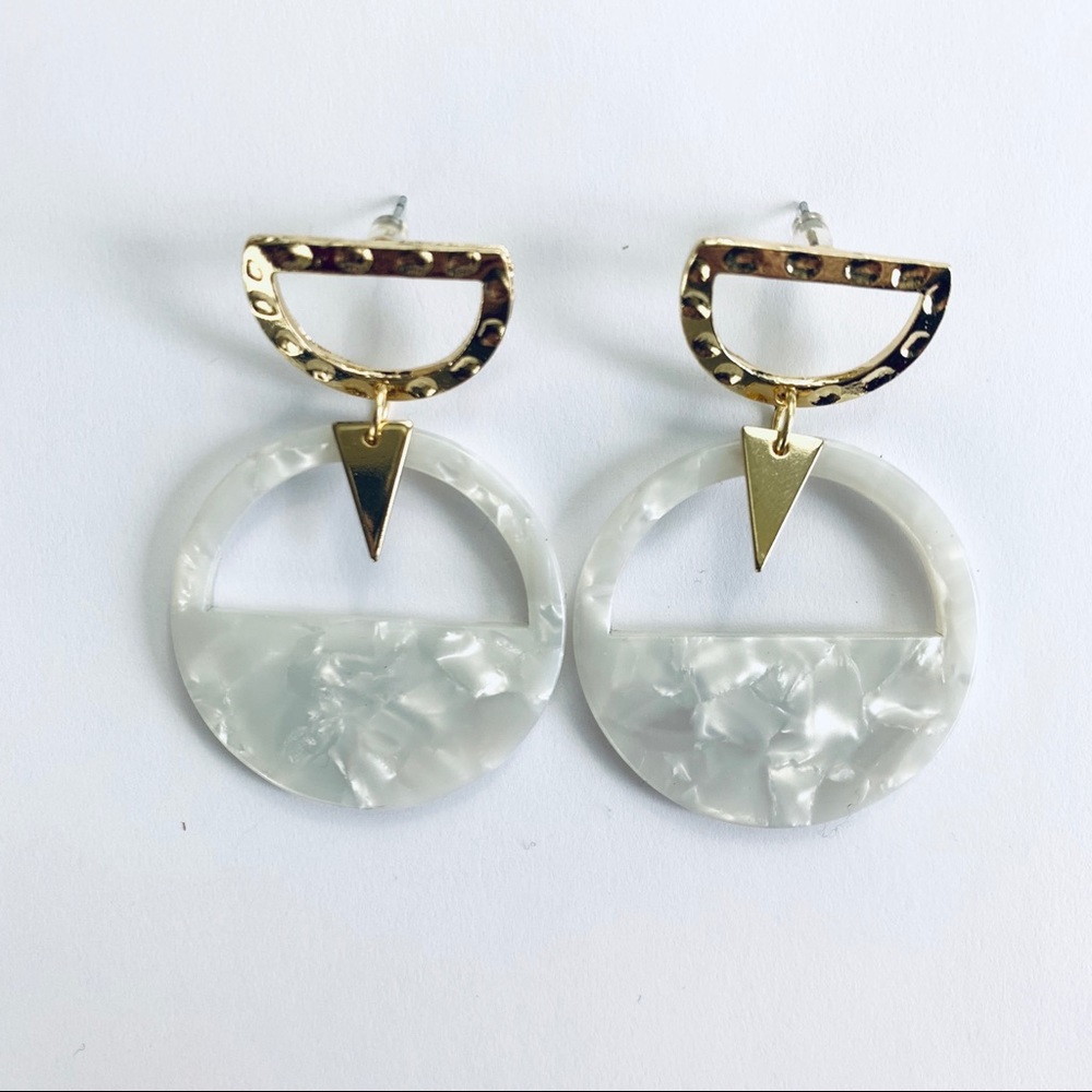 Gold & White Acrylic Semicircle Drop Earrings
